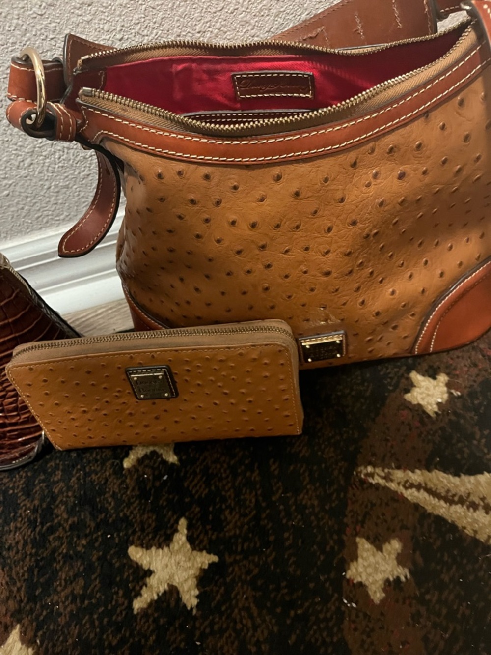 Dooney & Bourke Tan Ostrich-Texture Shoulder Bag with Matching Wallet